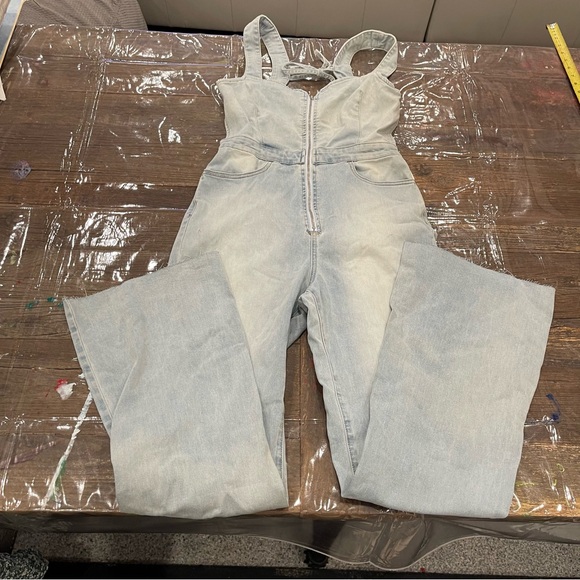 Free People light Blue crvy on 2nd ave one piece Jumpsuit with Wide Legs - Picture 4 of 16